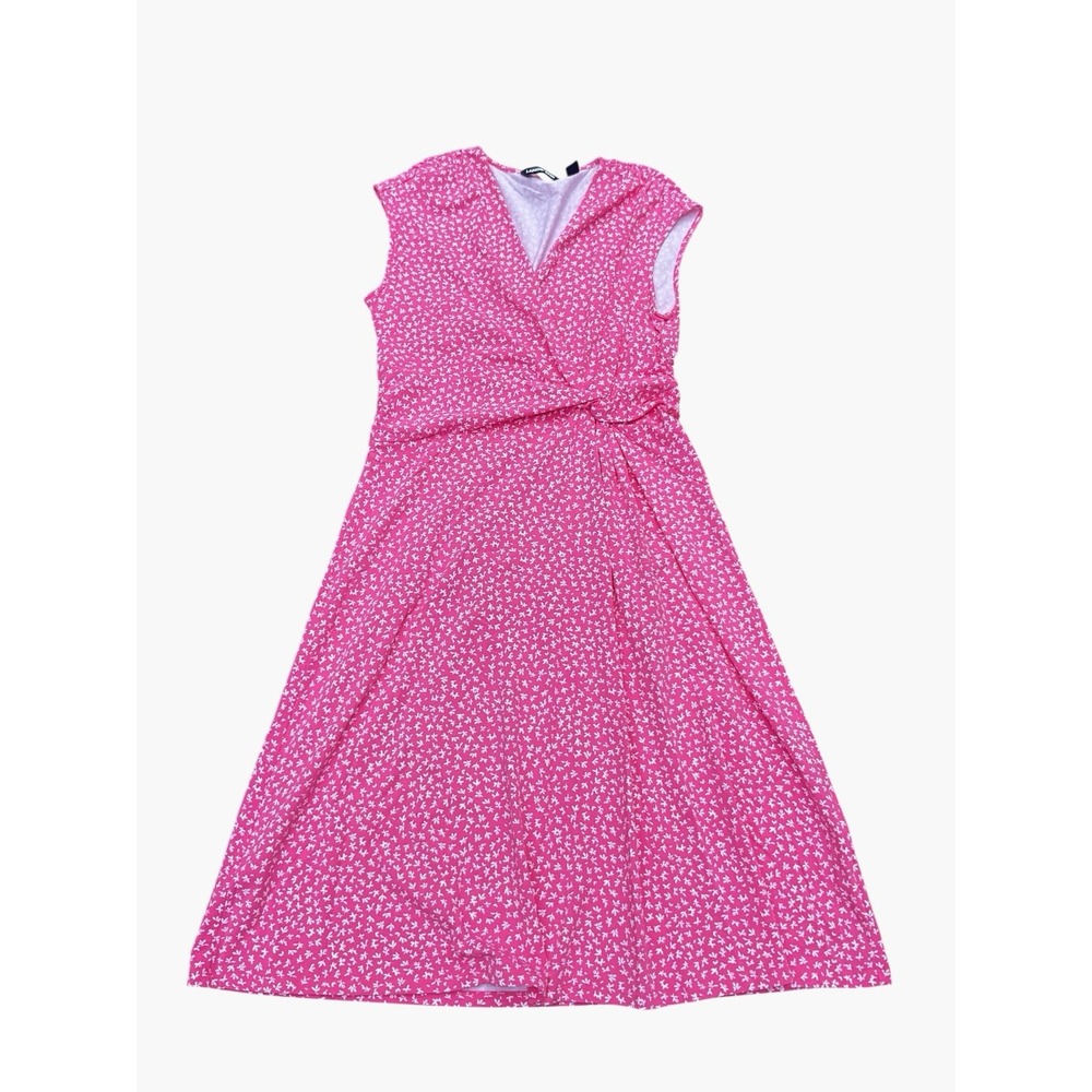 Lands' End Wrap Dress Womens M Pink Fit Flare Midi Cotton Blend Sleeveless
